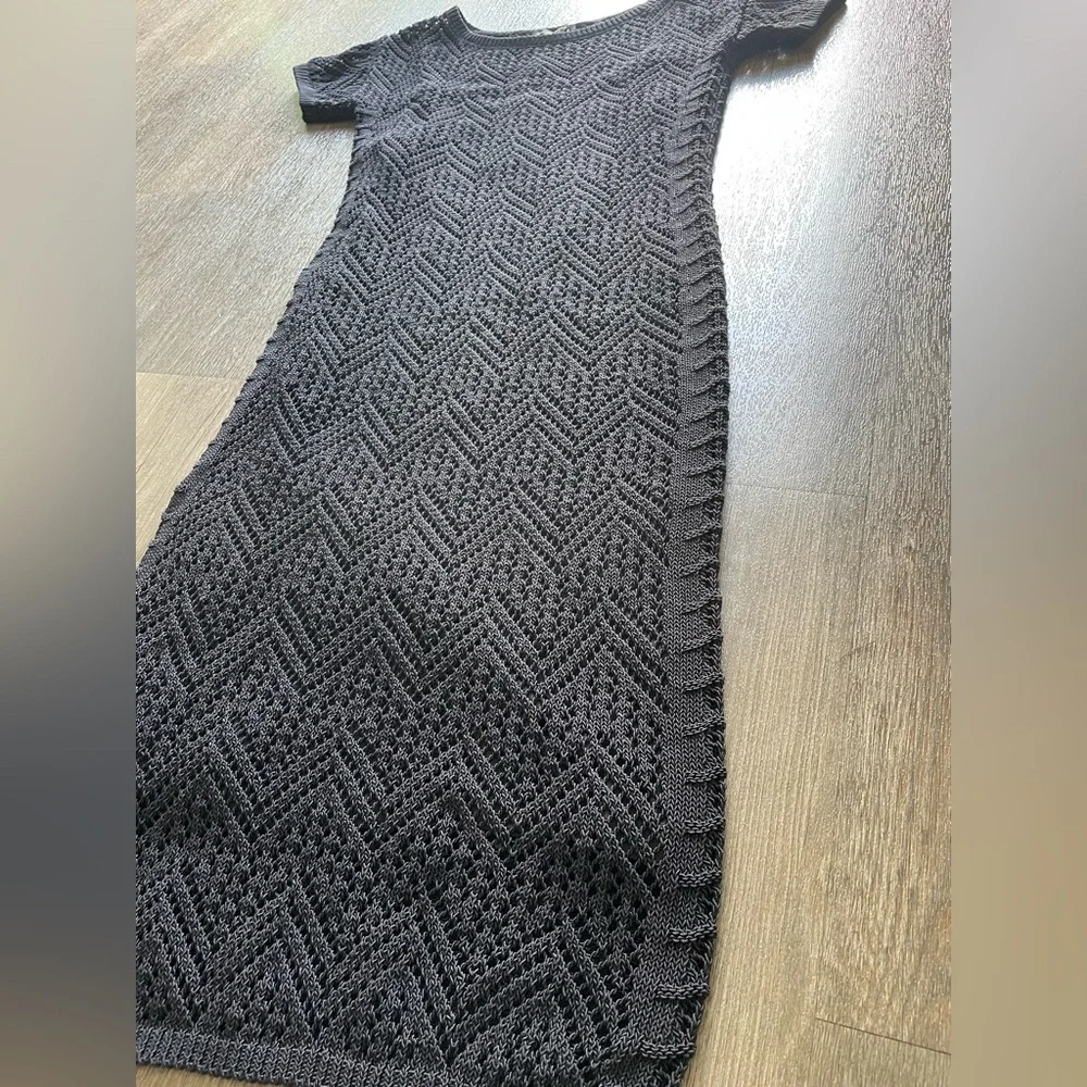 NWT DONNA KARAN Crochet Overlay Shift Dress Womens XS Black Geometric Lined $325